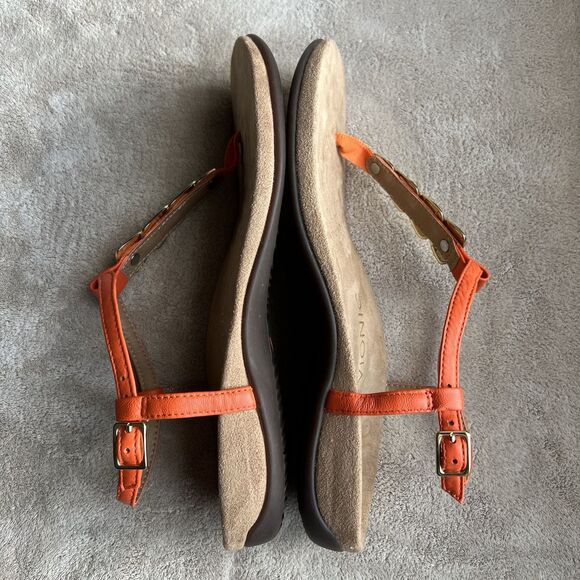 Vionic Rest Miami Orange Leather T-Strap Sandals Women 8 Gold Accents Strappy - Picture 4 of 14